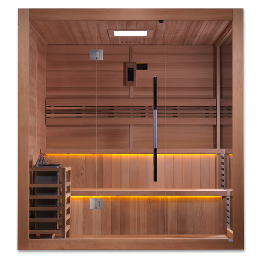 Golden Designs "Kuusamo Edition" 6 Person Indoor Traditional Steam Sauna - Canadian Red Cedar Interior