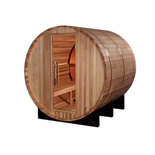 Golden Designs "Zurich" 4 Person Barrel with Bronze Privacy View - Traditional Sauna - Pacific Cedar