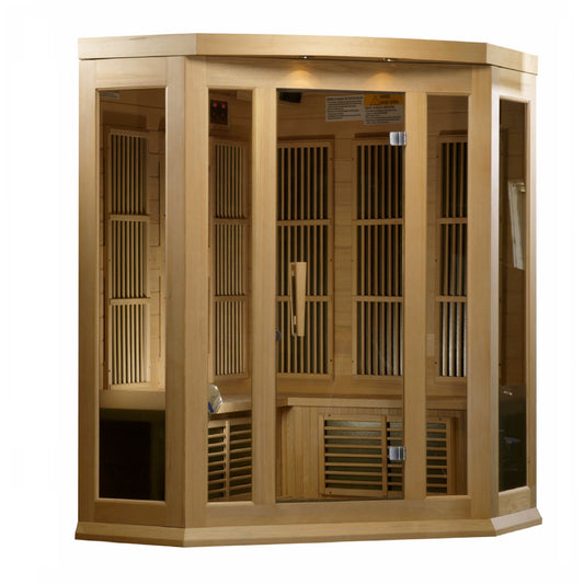 Golden Designs Maxxus 3-Person Corner Low EMF FAR Infrared Sauna Canadian Hemlock