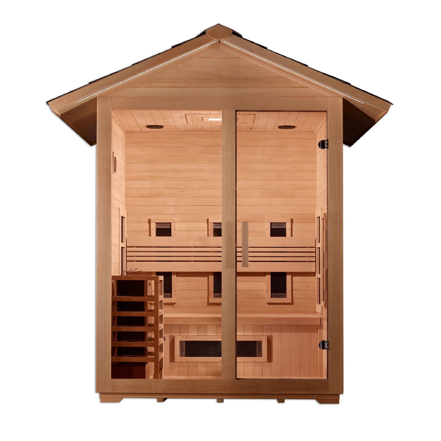 Golden Designs Sauna Golden Designs "Carinthia" 3 Person Hybrid (PureTech™ Full Spectrum IR or Traditional Stove) Outdoor Sauna - Canadian Hemlock