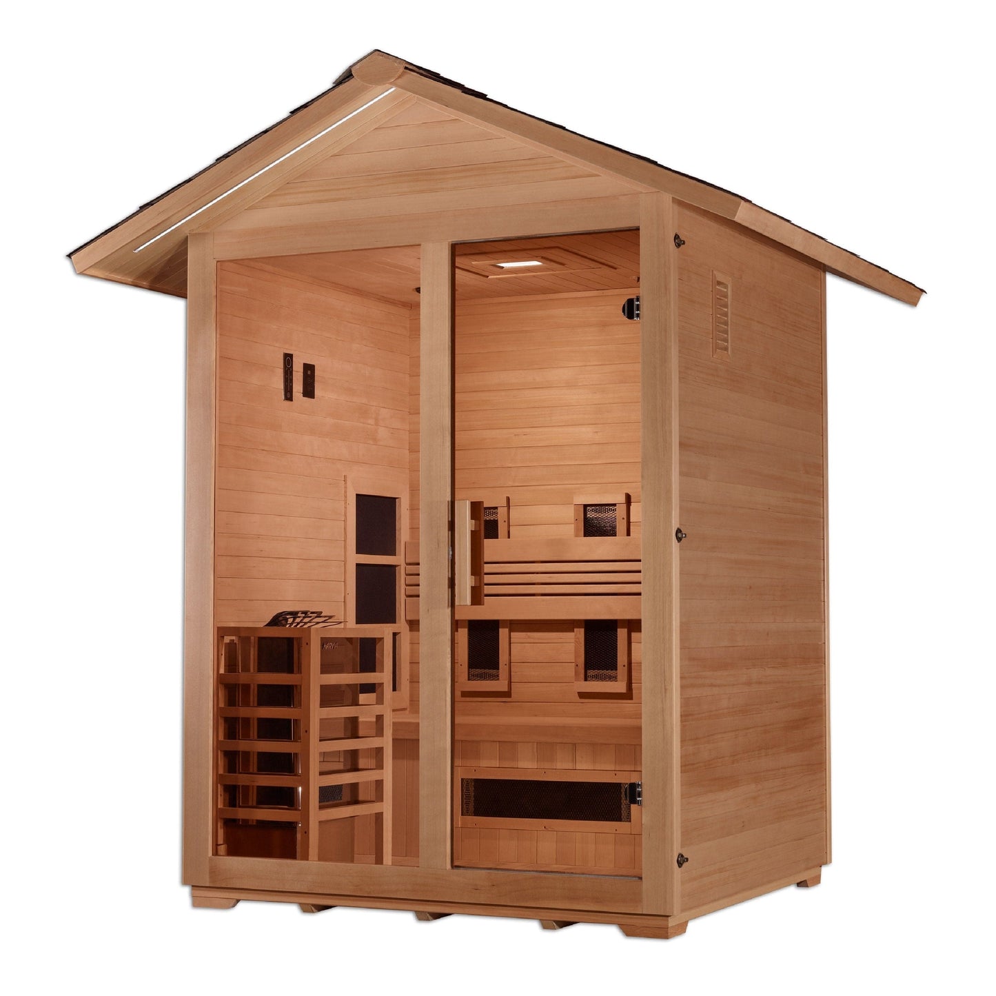 Golden Designs Sauna Golden Designs "Carinthia" 3 Person Hybrid (PureTech™ Full Spectrum IR or Traditional Stove) Outdoor Sauna - Canadian Hemlock