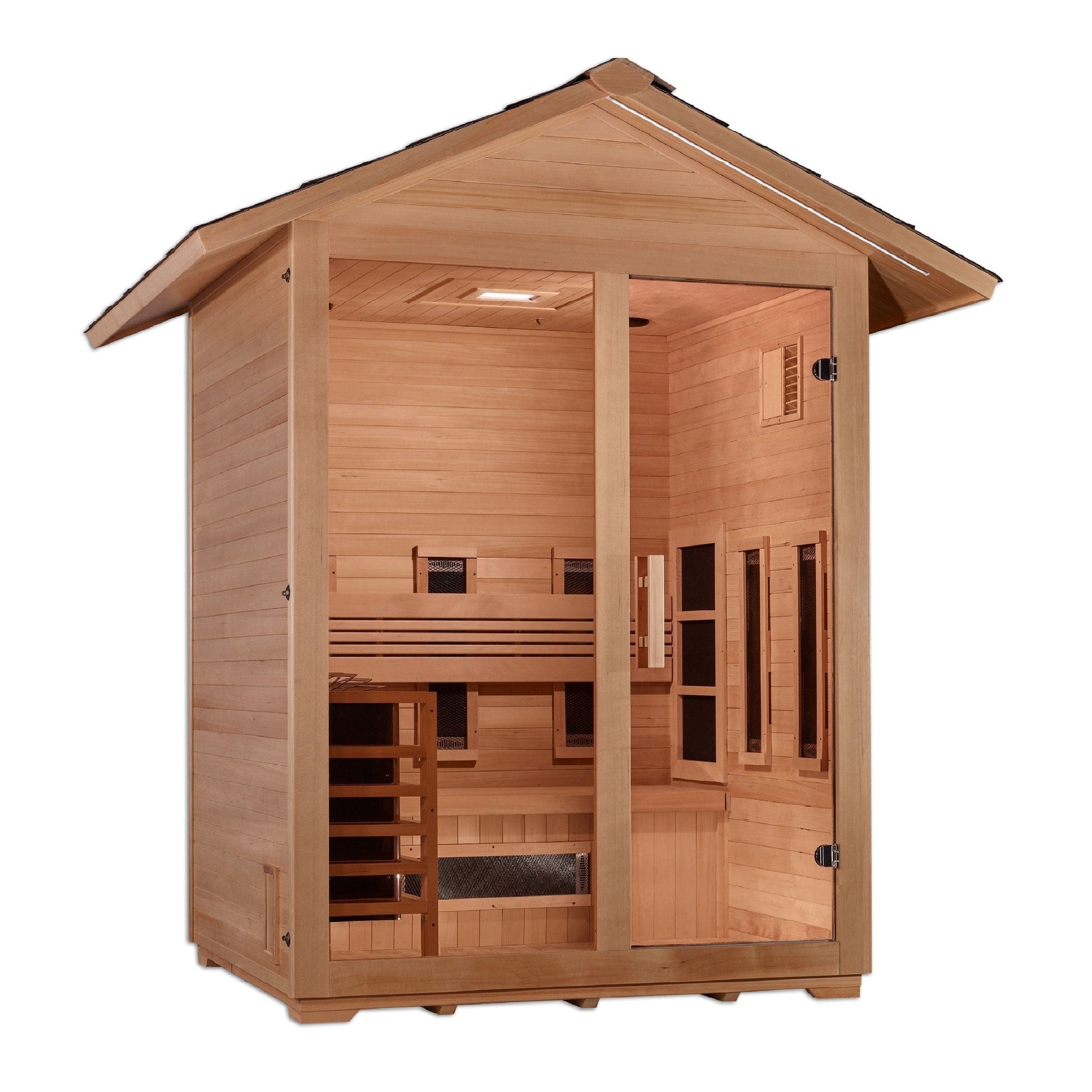 Golden Designs Sauna Golden Designs "Carinthia" 3 Person Hybrid (PureTech™ Full Spectrum IR or Traditional Stove) Outdoor Sauna - Canadian Hemlock