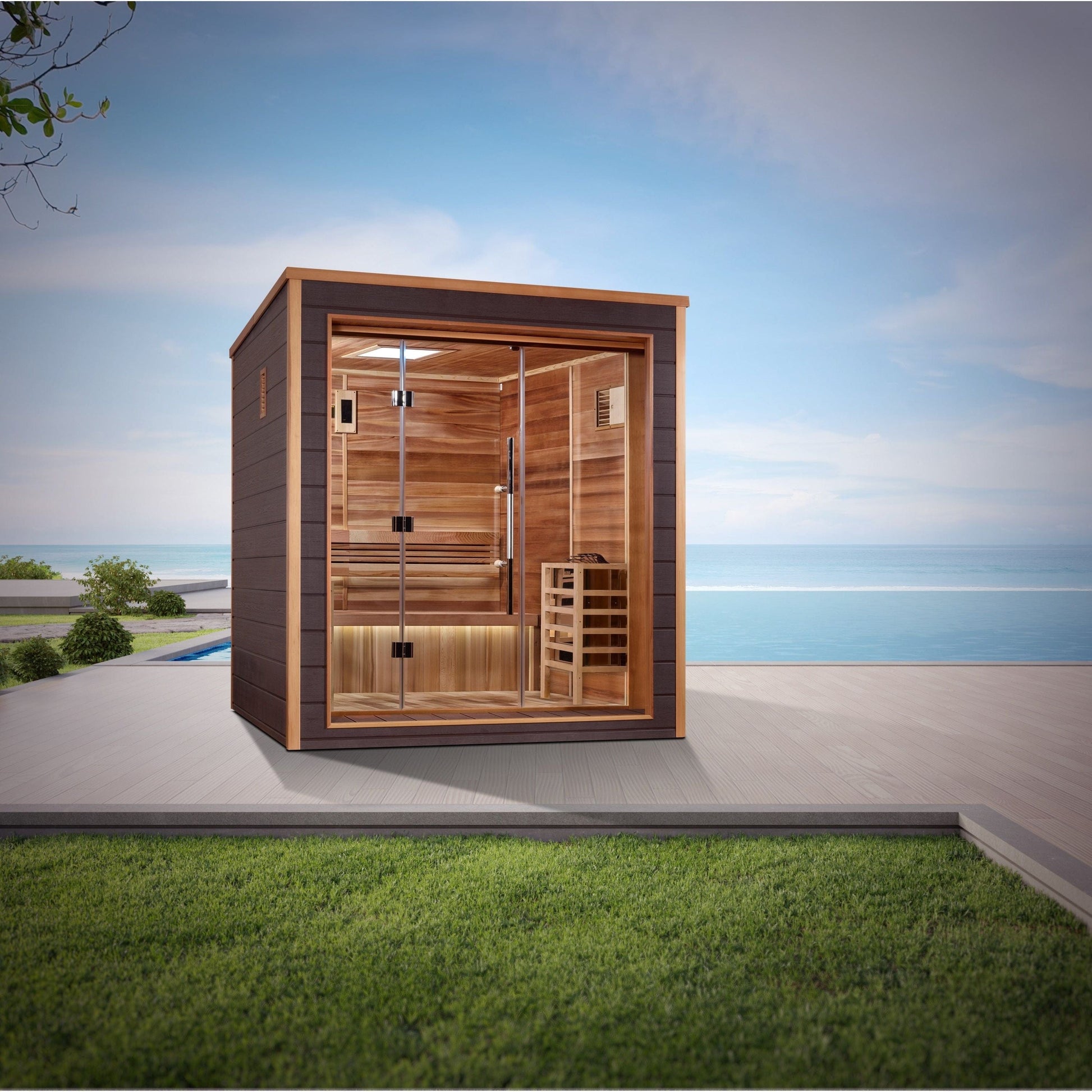 Golden Designs Sauna Golden Designs Drammen 3 Person Outdoor-Indoor Traditional Sauna (GDI-8203-01) - Canadian Red Cedar Interior