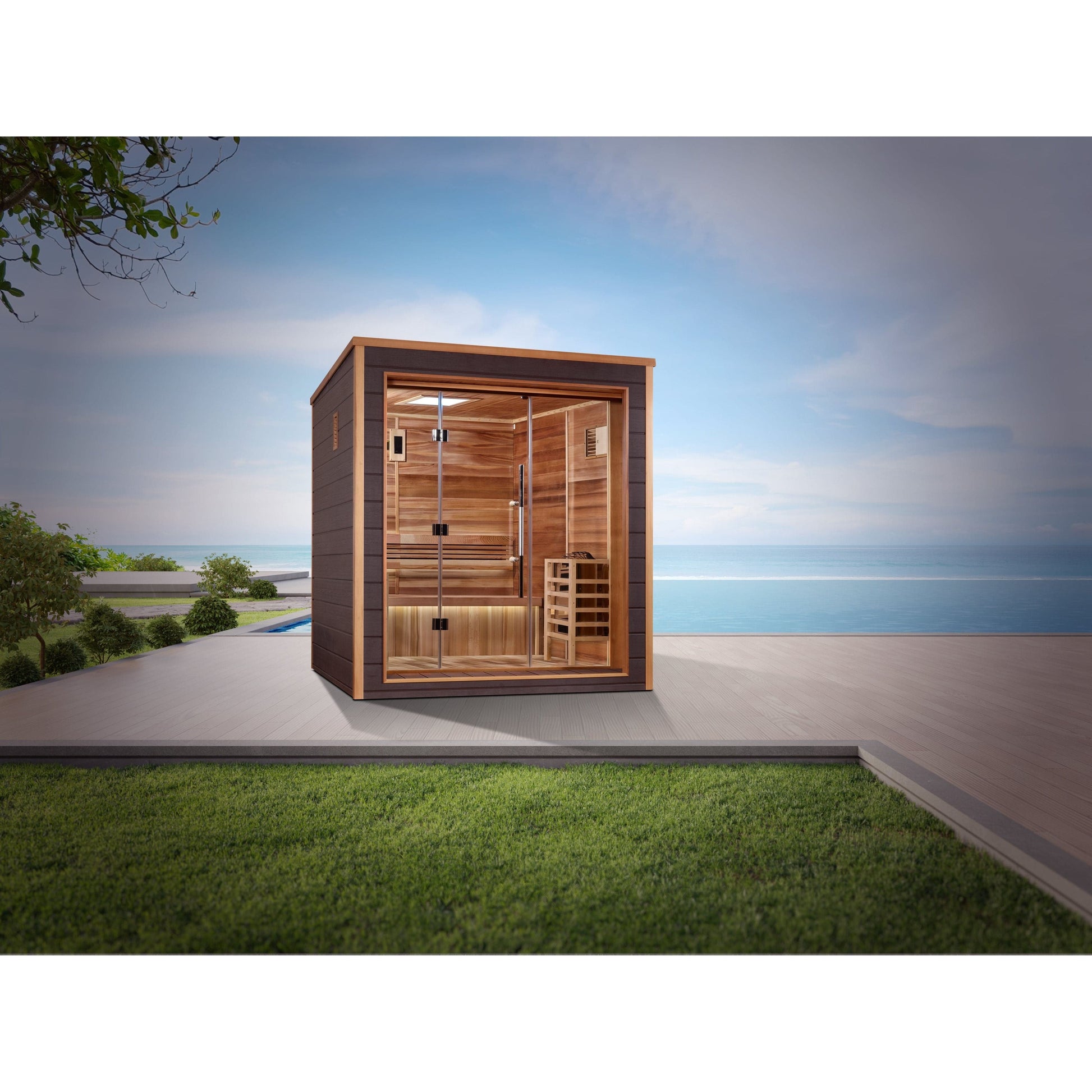 Golden Designs Sauna Golden Designs Drammen 3 Person Outdoor-Indoor Traditional Sauna (GDI-8203-01) - Canadian Red Cedar Interior