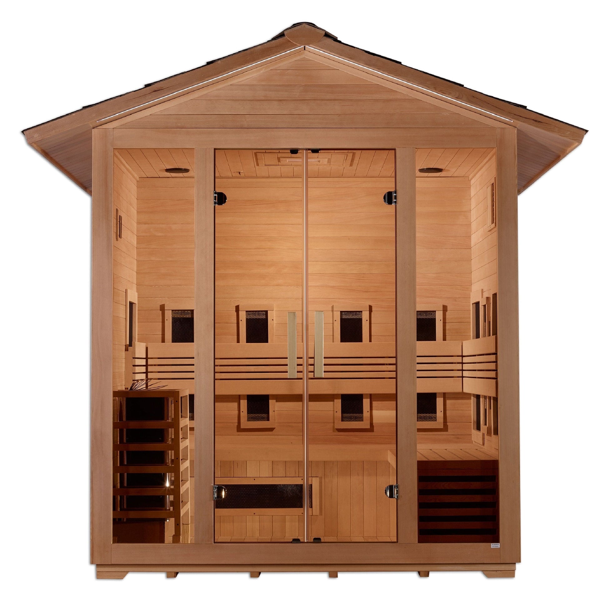 Golden Designs Sauna Golden Designs "Gargellen" 5 Person Hybrid (PureTech™ Full Spectrum IR or Traditional Stove) Outdoor Sauna - Canadian Hemlock