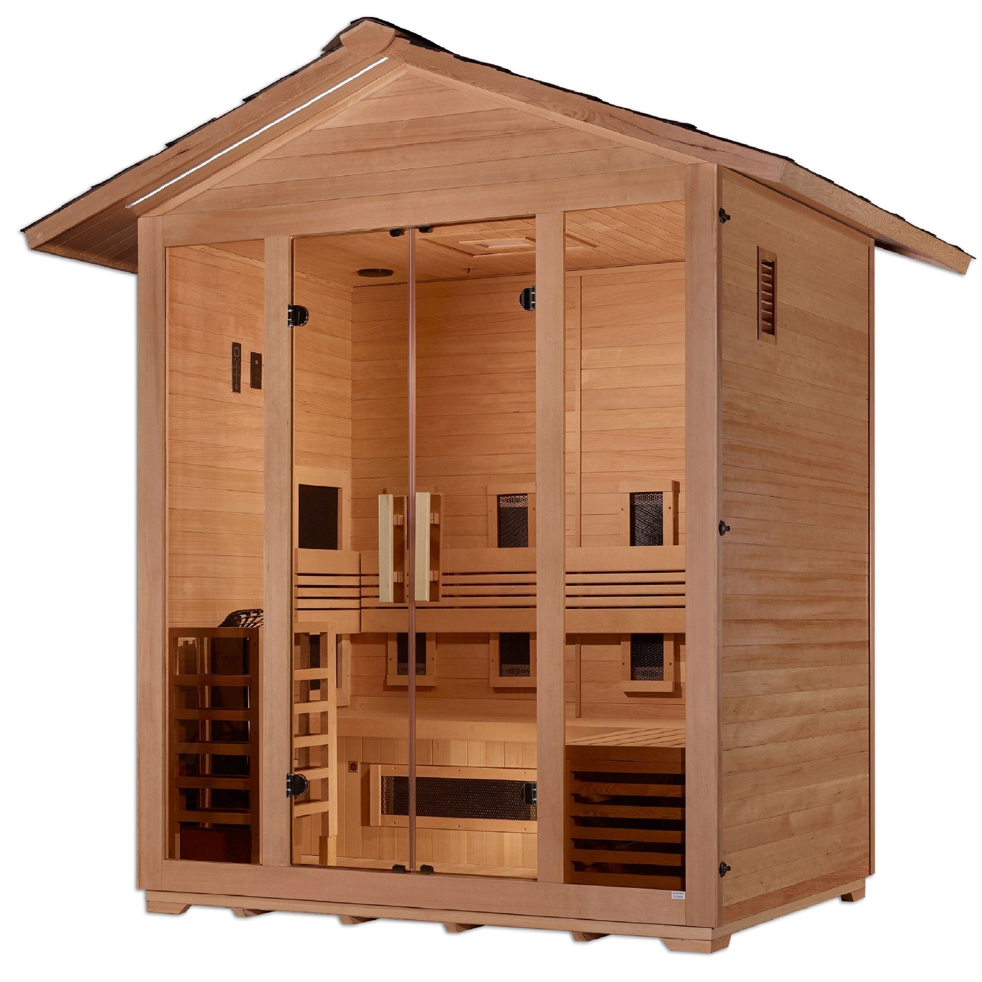 Golden Designs Sauna Golden Designs "Gargellen" 5 Person Hybrid (PureTech™ Full Spectrum IR or Traditional Stove) Outdoor Sauna - Canadian Hemlock