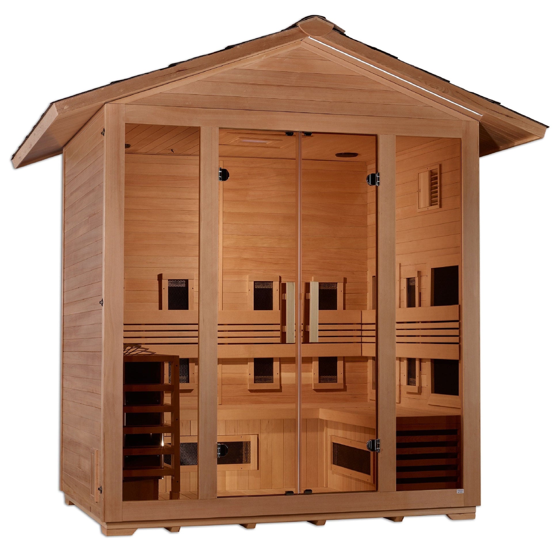 Golden Designs Sauna Golden Designs "Gargellen" 5 Person Hybrid (PureTech™ Full Spectrum IR or Traditional Stove) Outdoor Sauna - Canadian Hemlock