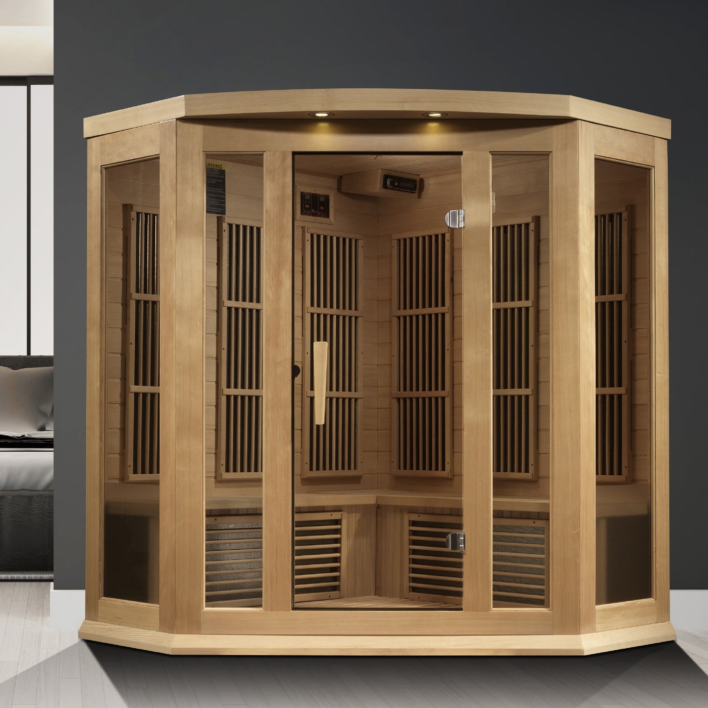 Golden Designs Sauna Golden Designs Maxxus 3-Person Corner Hemlock Near Zero EMF FAR IR Sauna (Canadian Hemlock)