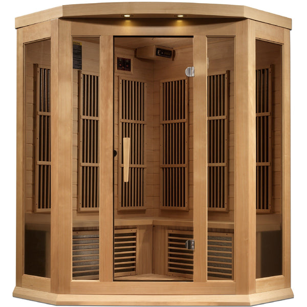 Golden Designs Sauna Golden Designs Maxxus 3-Person Corner Hemlock Near Zero EMF FAR IR Sauna (Canadian Hemlock)