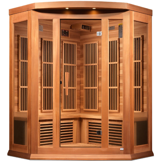 Golden Designs Sauna Golden Designs Maxxus "Avignon Edition" 3 Person Corner Near Zero EMF FAR Infrared Sauna - Canadian Red Cedar