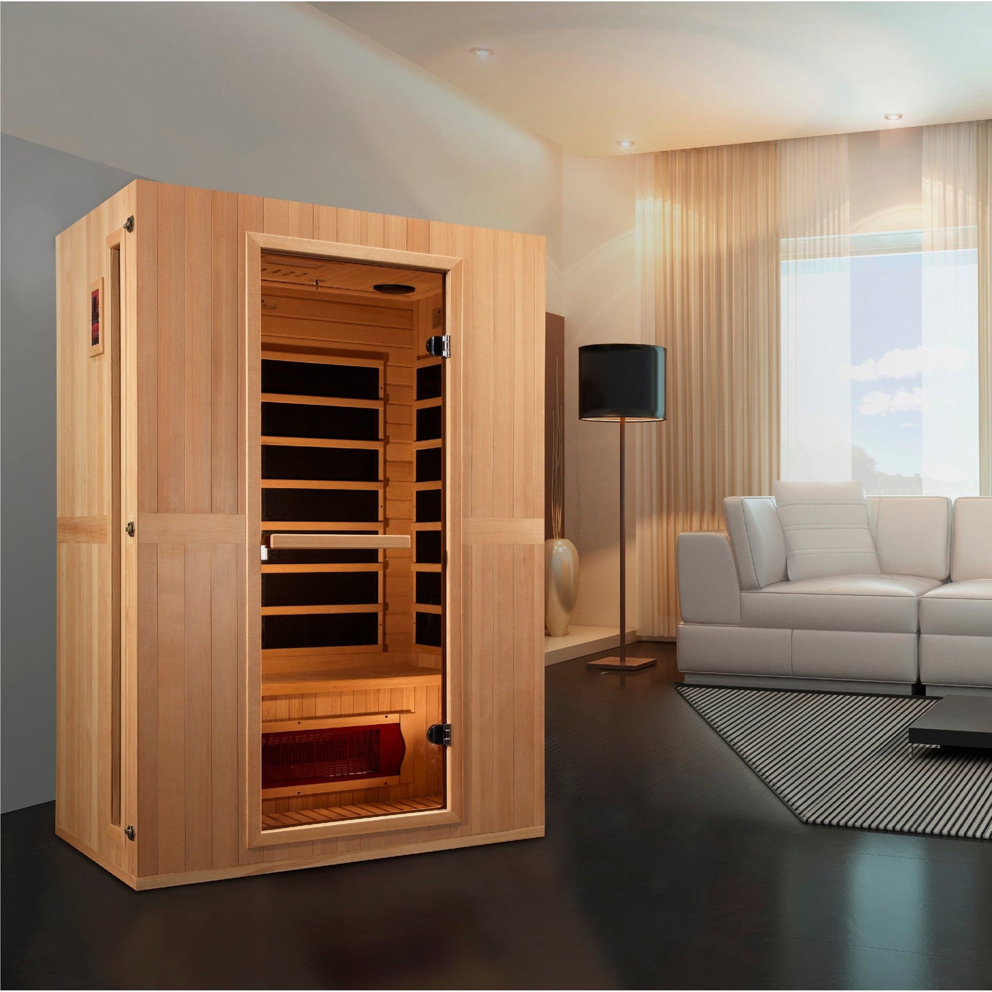 Golden Designs Sauna Golden Designs Maxxus "Serenity" Dual Tech 2 person Low EMF FAR Infrared Sauna Canadian Hemlock