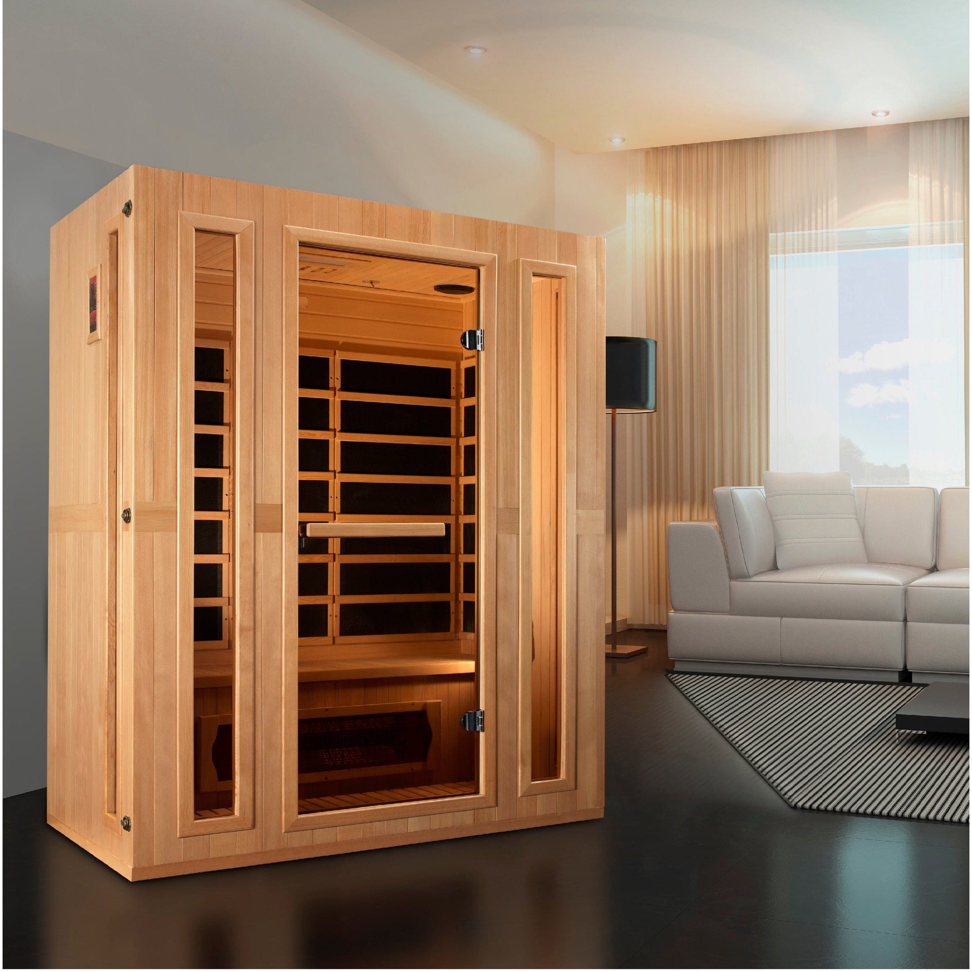 Golden Designs Sauna Golden Designs Maxxus "Trinity" Dual Tech 3 person Low EMF FAR Infrared Sauna Canadian Hemlock