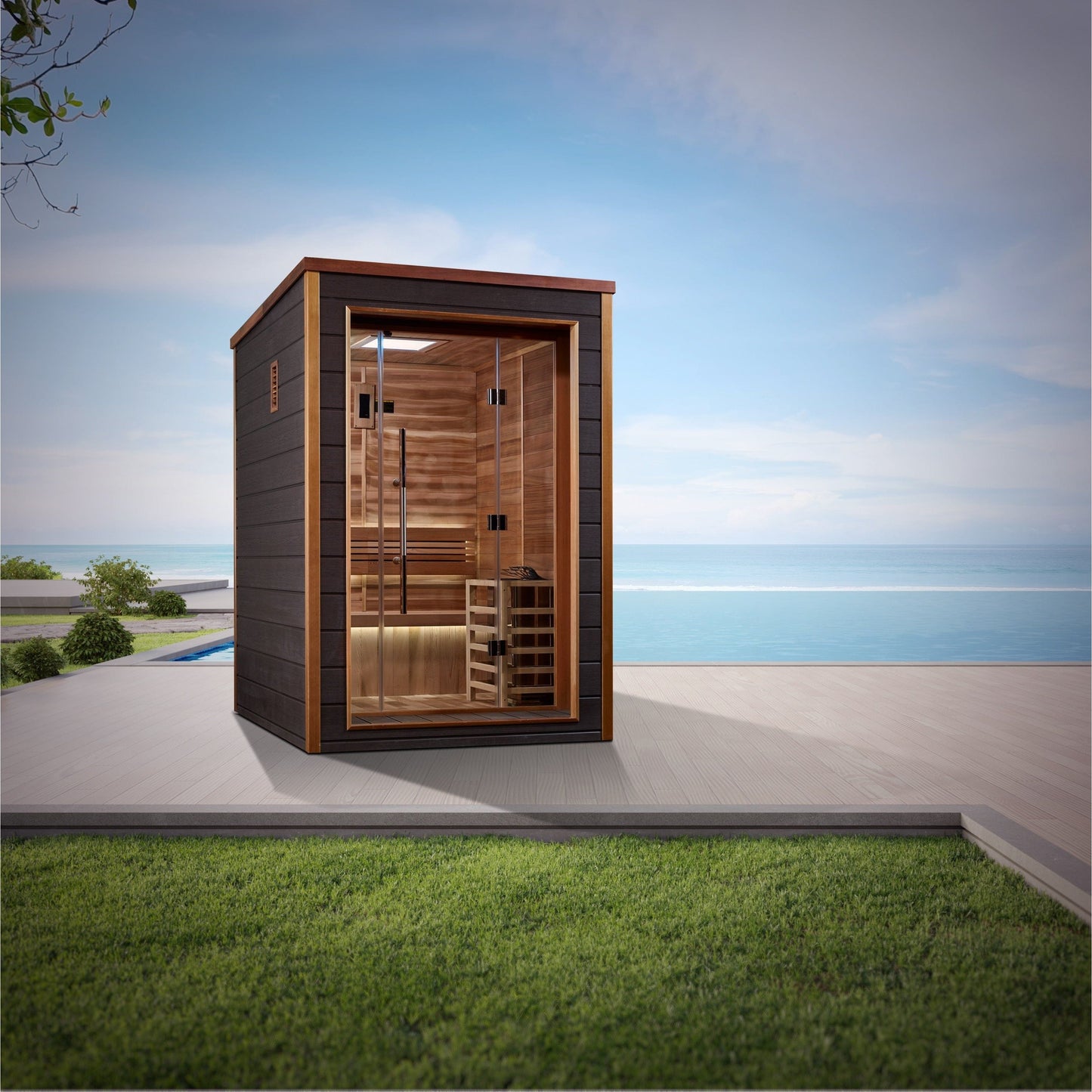 Golden Designs Sauna Golden Designs Narvik 2 Person Outdoor-Indoor Traditional Sauna - Canadian Red Cedar Interior