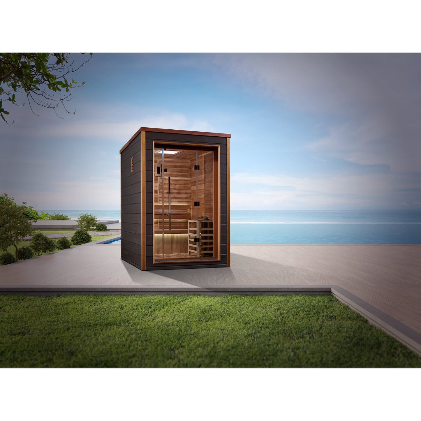 Golden Designs Sauna Golden Designs Narvik 2 Person Outdoor-Indoor Traditional Sauna - Canadian Red Cedar Interior