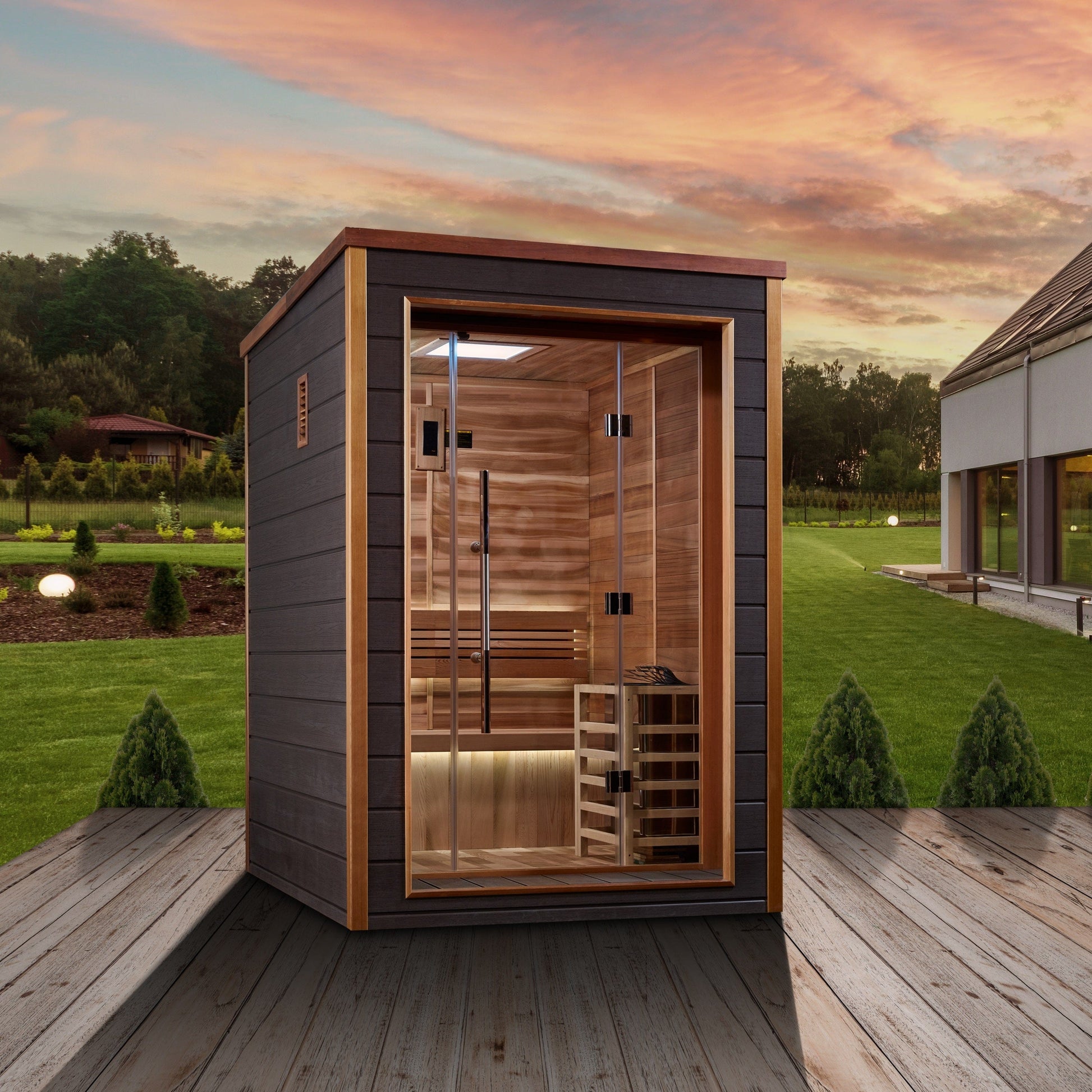 Golden Designs Sauna Golden Designs Narvik 2 Person Outdoor-Indoor Traditional Sauna - Canadian Red Cedar Interior