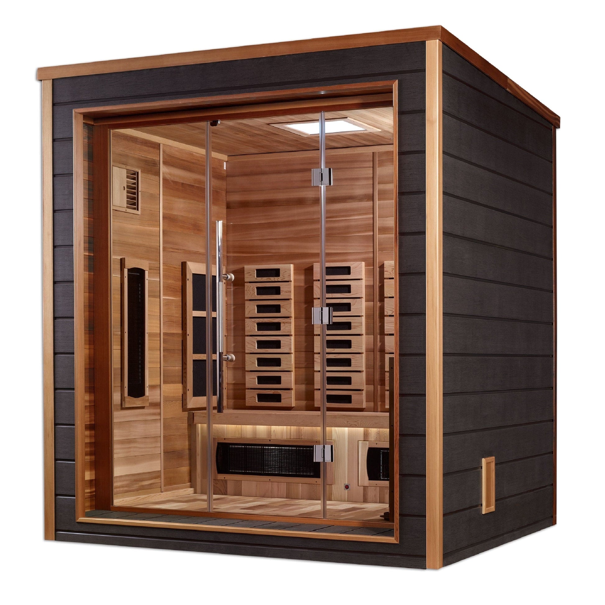 Golden Designs Sauna Golden Designs Visby 3 Person Outdoor-Indoor PureTech™ Hybrid Full Spectrum Sauna - Canadian Red Cedar Interior