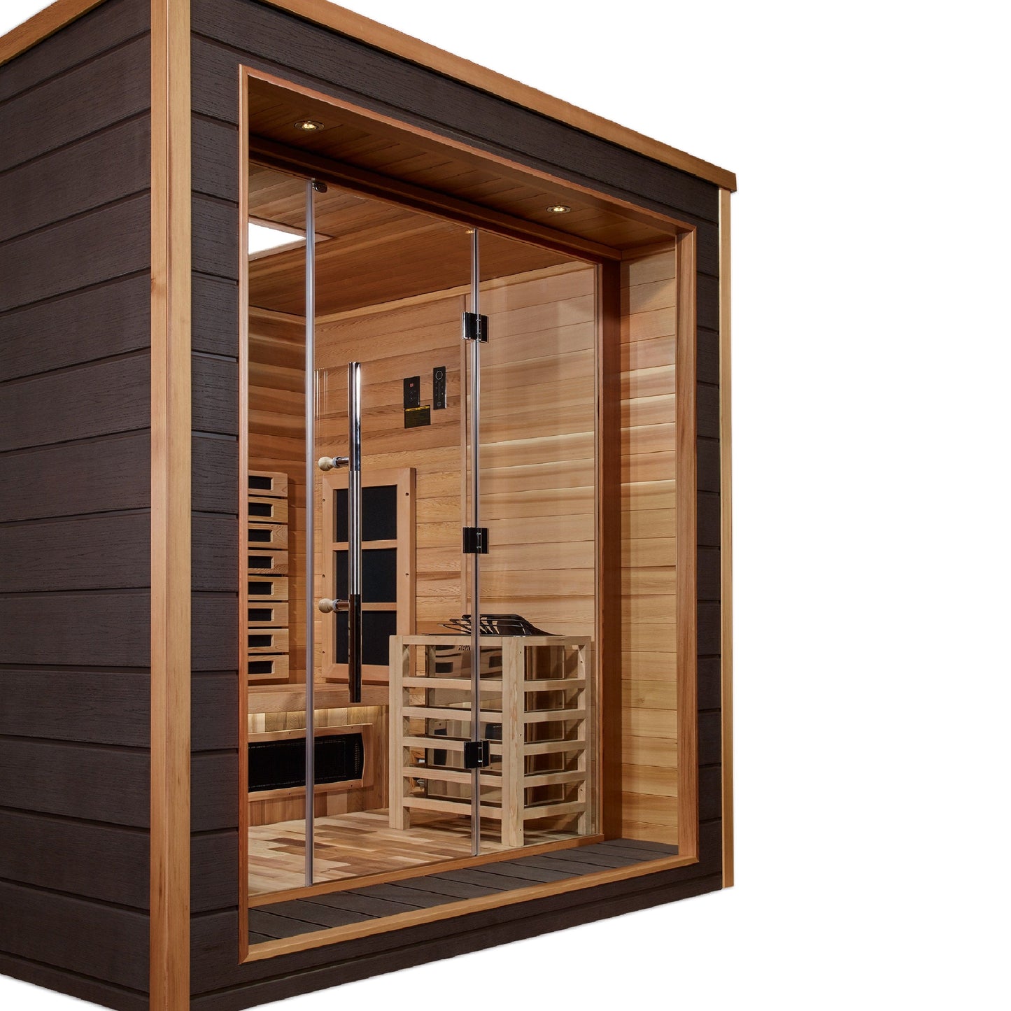 Golden Designs Sauna Golden Designs Visby 3 Person Outdoor-Indoor PureTech™ Hybrid Full Spectrum Sauna - Canadian Red Cedar Interior