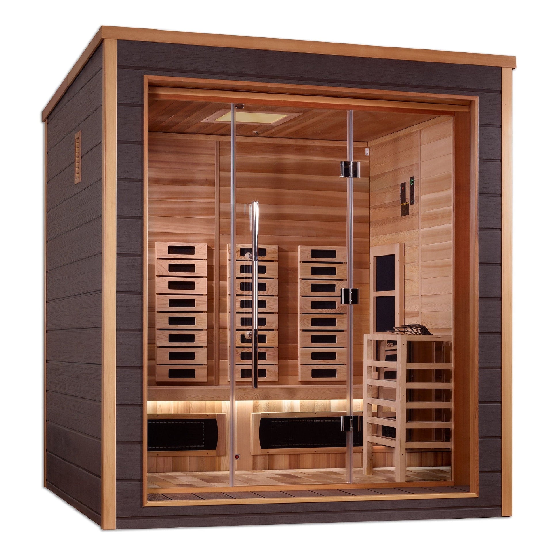 Golden Designs Sauna Golden Designs Visby 3 Person Outdoor-Indoor PureTech™ Hybrid Full Spectrum Sauna - Canadian Red Cedar Interior