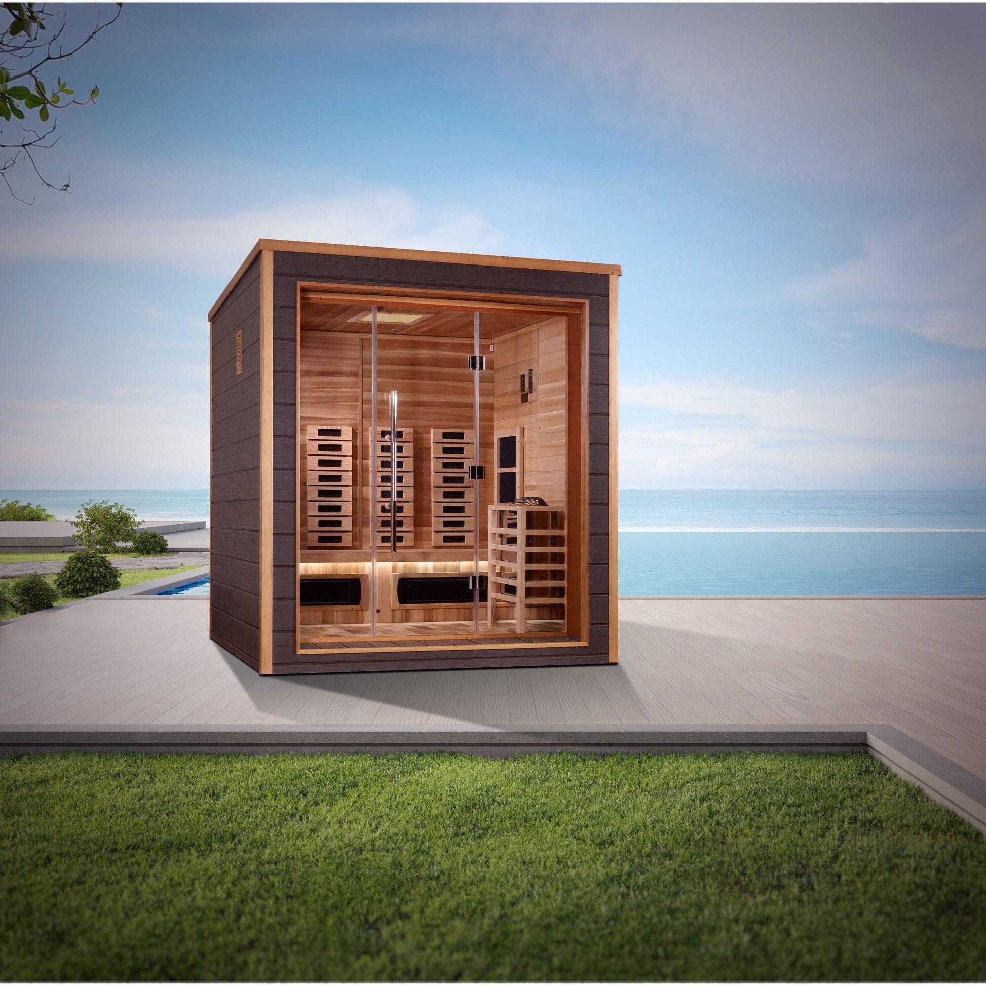 Golden Designs Sauna Golden Designs Visby 3 Person Outdoor-Indoor PureTech™ Hybrid Full Spectrum Sauna - Canadian Red Cedar Interior