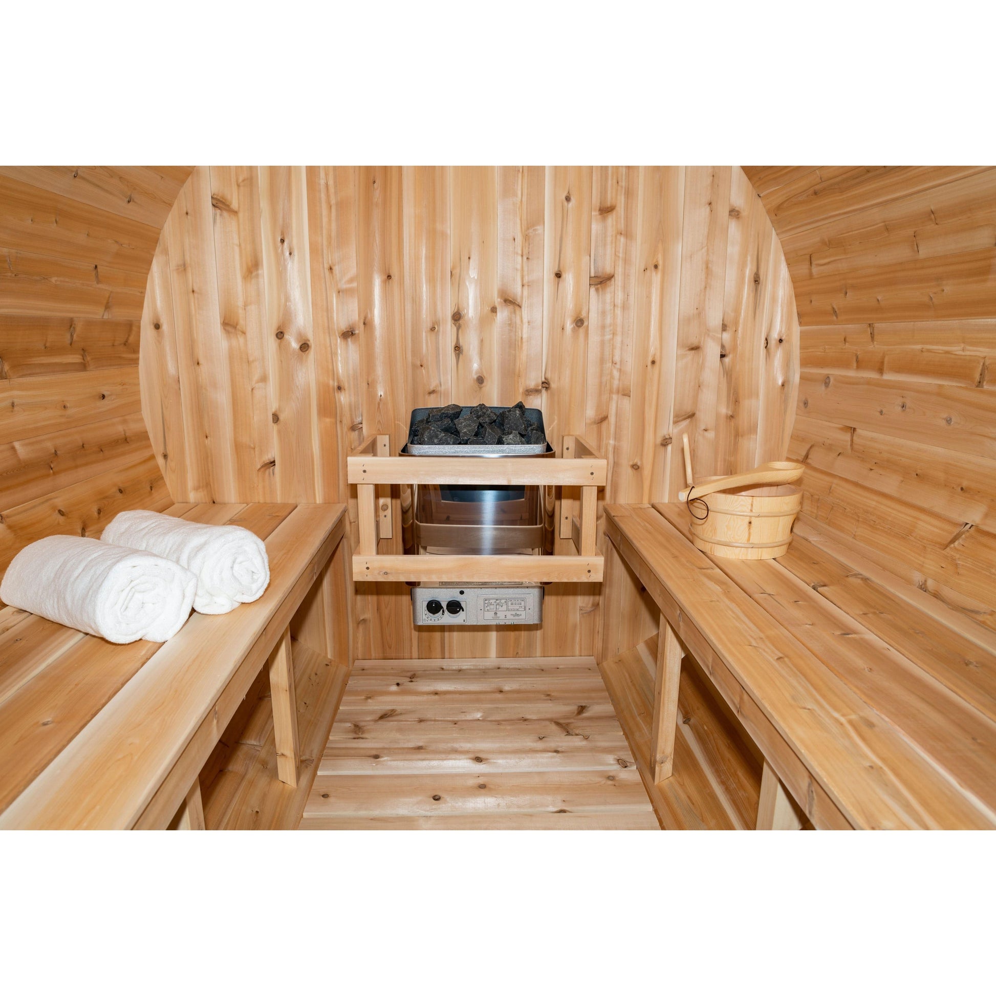 Leisurecraft Sauna Designer B 8KW Sauna Heater with Rocks ($1395) Leisurecraft CT Serenity Barrel Sauna - 4 person