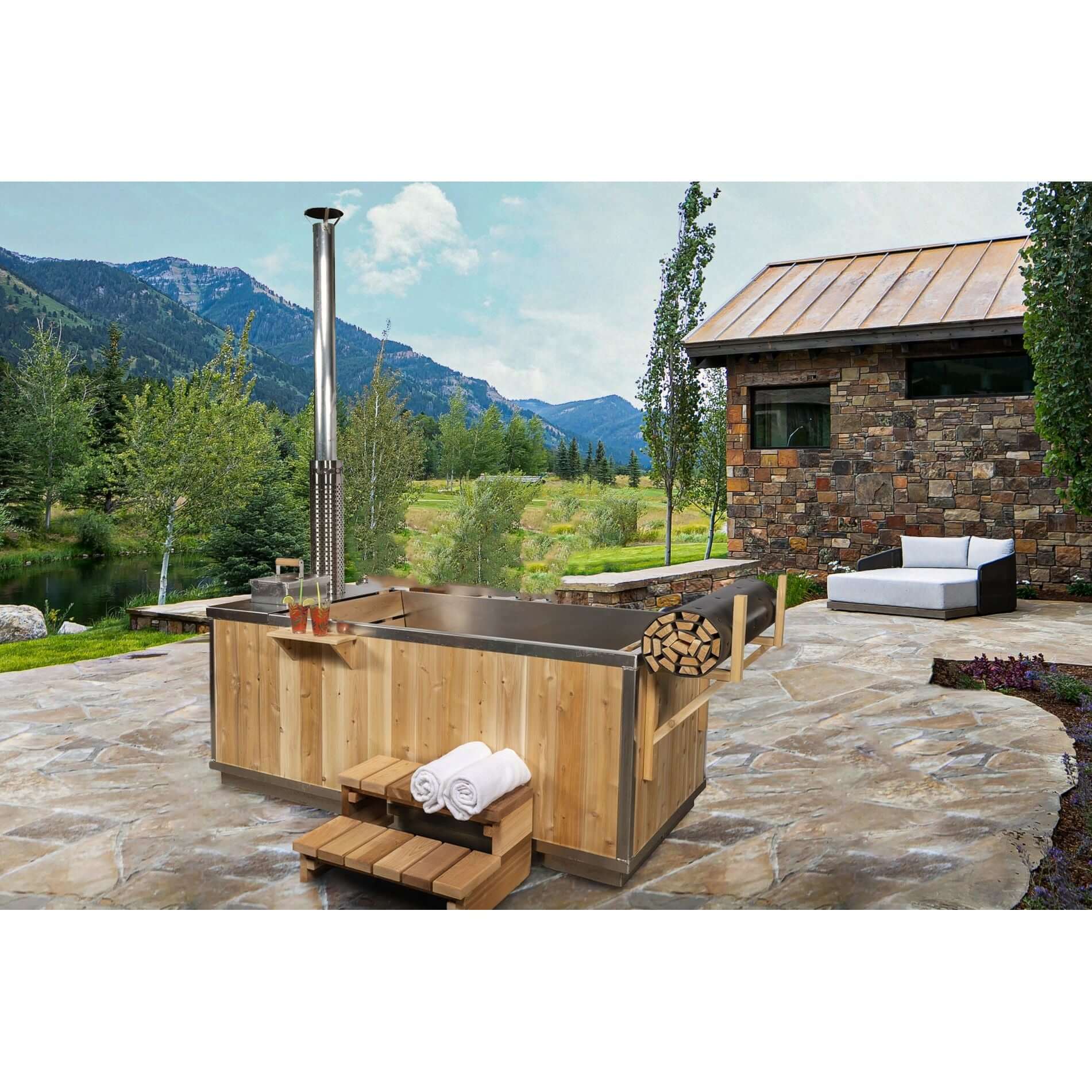 Leisurecraft Wood Burning Hot Tub with Tub Shelf & 2 Teir Step & Canoe Paddle Leisurecraft The Starlight Wood Burning Hot Tub